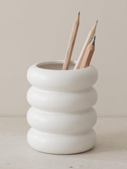 WENSHUO Chubby Pen Holder, Makeup Brush Organizer, Modern and Minimalistic, Ceramic Desk Accessories (Nacre White)