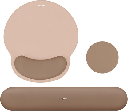 MOSISO Wrist Rest Support for Mouse Pad&Keyboard Set, Circle Curved Ergonomic Mousepad&Coaster Non-Slip Base Home/Office Pain Relief&Easy Typing Pad with Soft Cloth&Silicone Lining, Antique Green