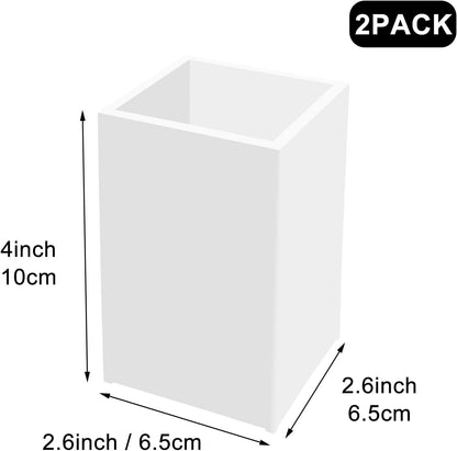 2 Pack Clear Acrylic Pencil Pen Holder Cup,Desk Accessories Holder,Makeup Brush Storage Organizer,Modern Design Desktop Stationery Organizer for Office School Home Supplies,2.6x 2.6x 4 inches