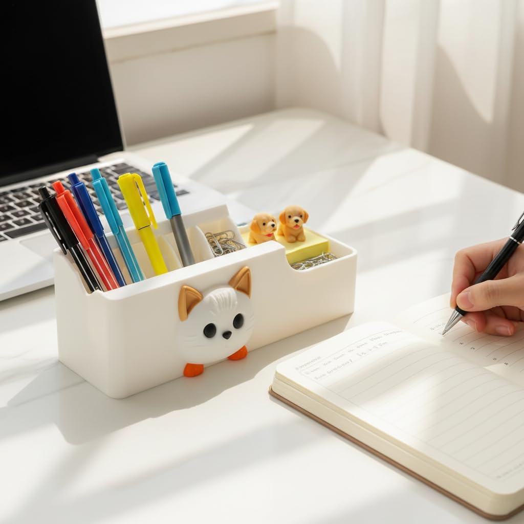 Cable Management Box, Dog Pattern Cord Organizer for Desk, Small Storage Tray for Cables, Chargers, Adapters, Power Strip, Nightstand Organizer, White (6.2 x 3.3 x 2.2 Inch)
