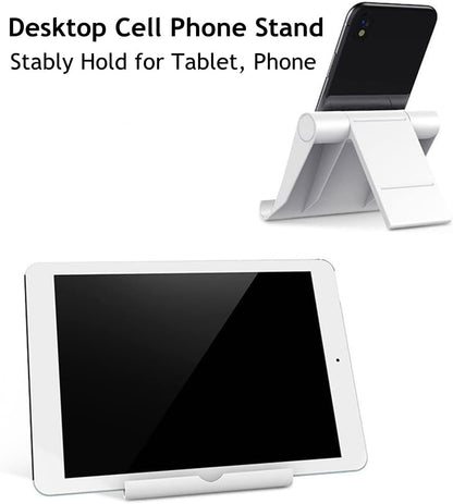 Cell Phone Stand for Desk Foldable Cell Phone Holder Desk Tablet Holder Mobile Phone Dock, Multi-Angle Universal Adjustable Tablet Dock Compatible with Most Cell Phones (White)