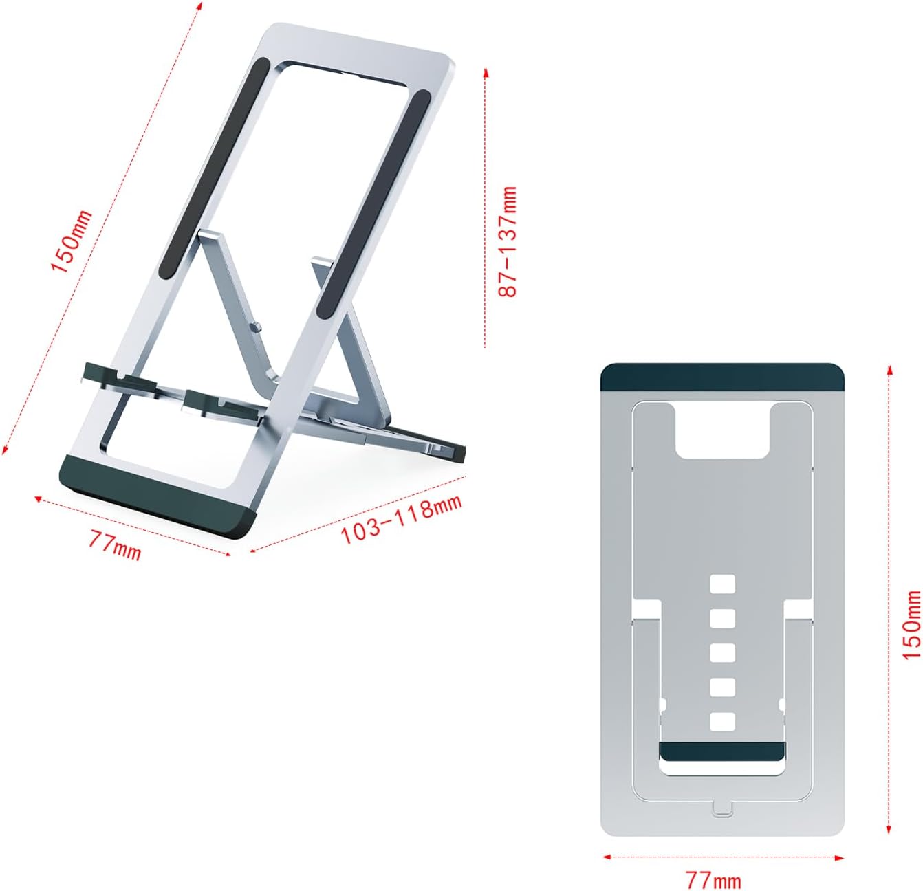Cell Phone Stand Foldable Aluminum Adjustable Phone Holder for Desk Portable Travel Holder Office Desk Accessories Compatible with iPhone 16 15 14 13 12 11 Pro Max X for Samsung Moto Google (Silver)
