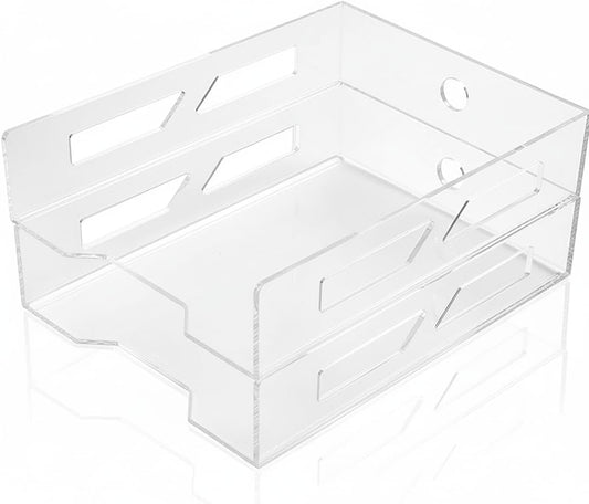 Acrylic Letter Tray Two-Tier A4 Size, Clear Stackable Paper Trays, File Paper Holder, Desktop File Organizer, Stackable Document Organizer, Workspace Letter Tray