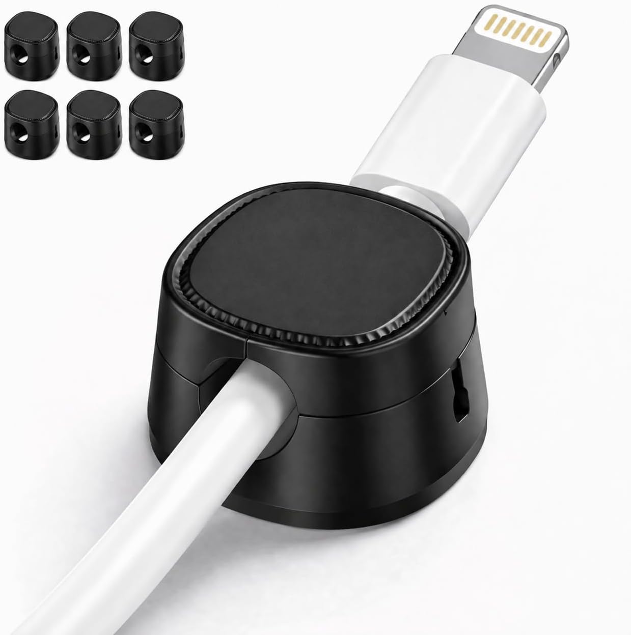 Magnetic Cable Clips (6-Pack), Strong Adhesive Cord Holder for Desk, Nightstand, Car & Cable Management, Black