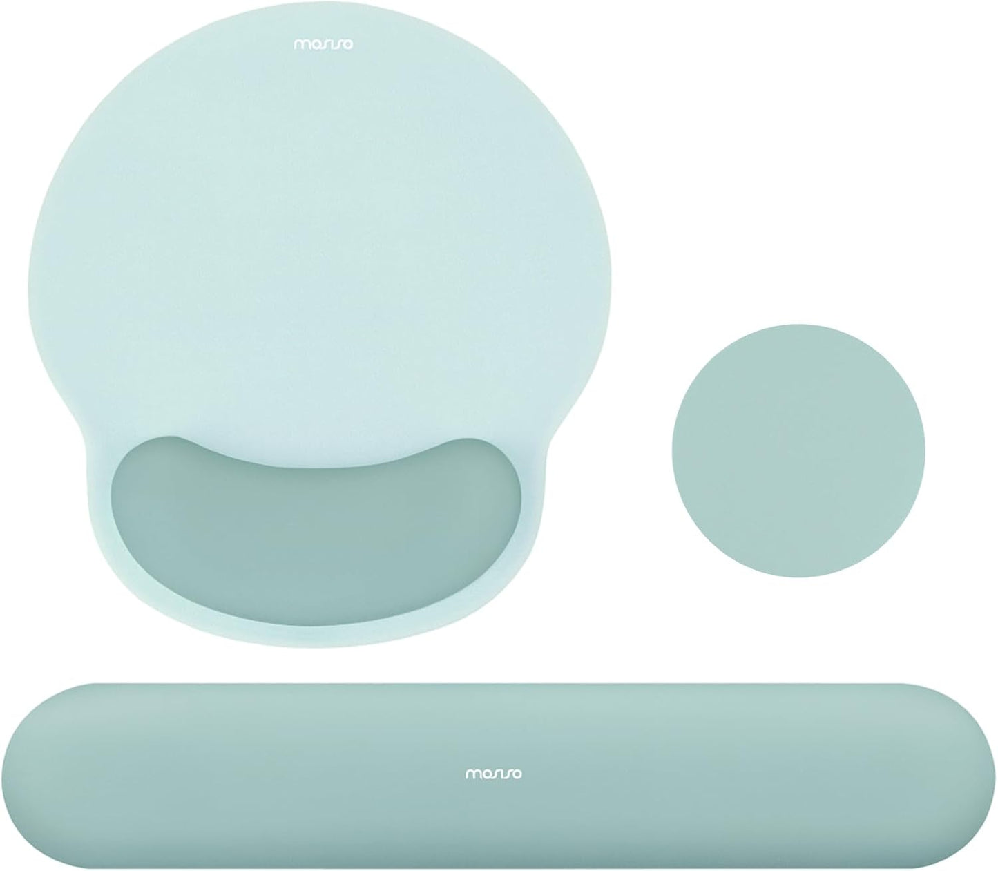 MOSISO Wrist Rest Support for Mouse Pad&Keyboard Set, Circle Curved Ergonomic Mousepad&Coaster Non-Slip Base Home/Office Pain Relief&Easy Typing Pad with Soft Cloth&Silicone Lining, Antique Green