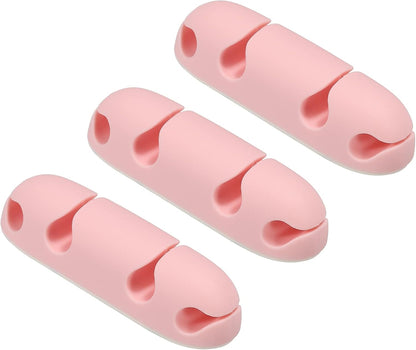 MECCANIXITY 3pcs Cable Clips Cord Organizer for Desk, 4 Slots Silicone Adhesive Cord Holders Organizer Cable Management for USB Charging Cable, Purple