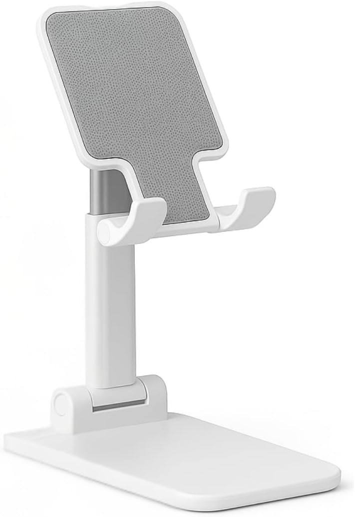 Premium Adjustable Cell Phone Stand, Foldable Desk Phone Holder for iPhone 16 15 14 13 12 11 Pro Max, Galaxy S25 S24 (White)