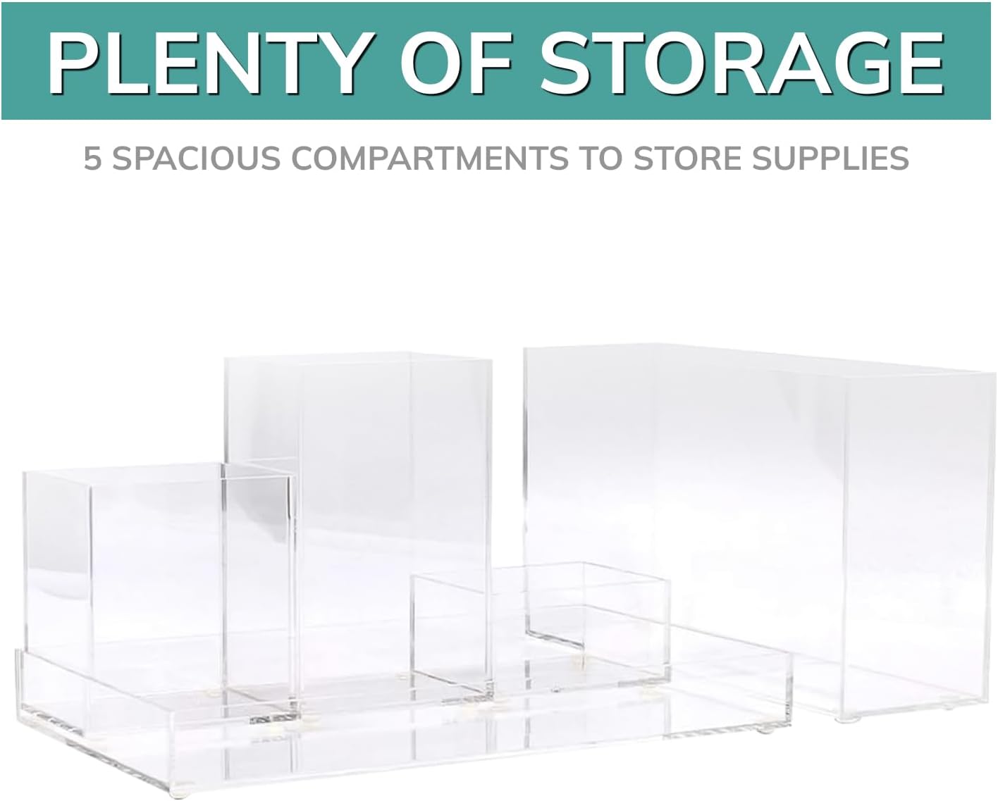 pbf Acrylic Desk Organizer | 5-Piece Modular Clear Acrylic Pen Holder & Paper Tray | Pen Organizer | Bookmark Holder | Pencil Cups