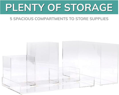 pbf Acrylic Desk Organizer | 5-Piece Modular Clear Acrylic Pen Holder & Paper Tray | Pen Organizer | Bookmark Holder | Pencil Cups