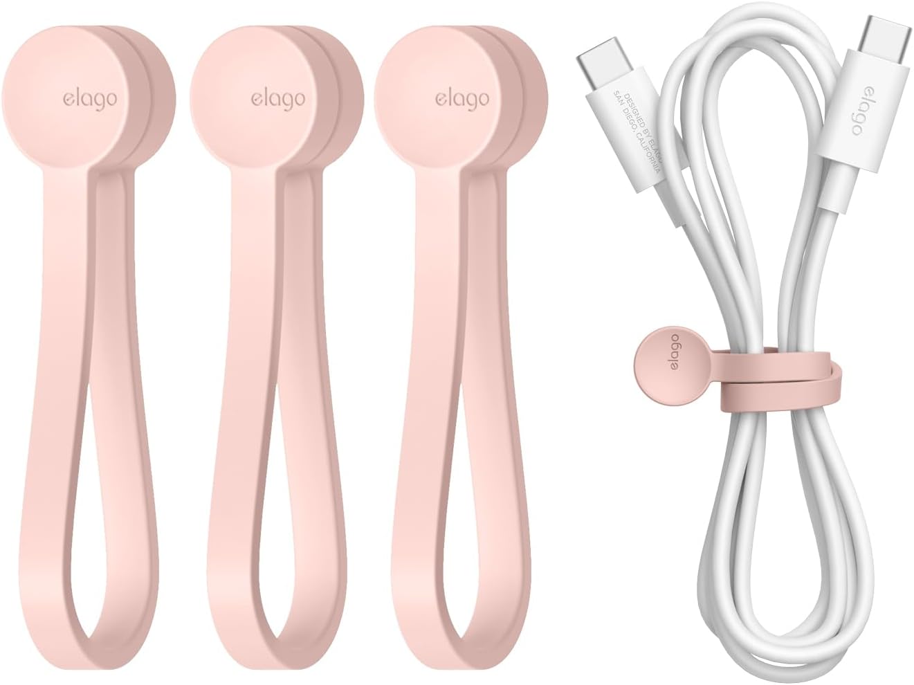 elago 3 Pack Magnetic Cable Ties, Premium Silicone Cord Organizer, Reusable Strong Magnet Cable Organizer, Elegant Desk Management Solution (Brown)