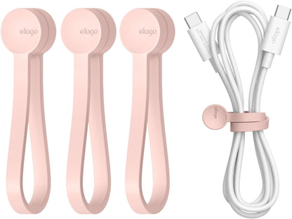 elago 3 Pack Magnetic Cable Ties, Premium Silicone Cord Organizer, Reusable Strong Magnet Cable Organizer, Elegant Desk Management Solution (Brown)