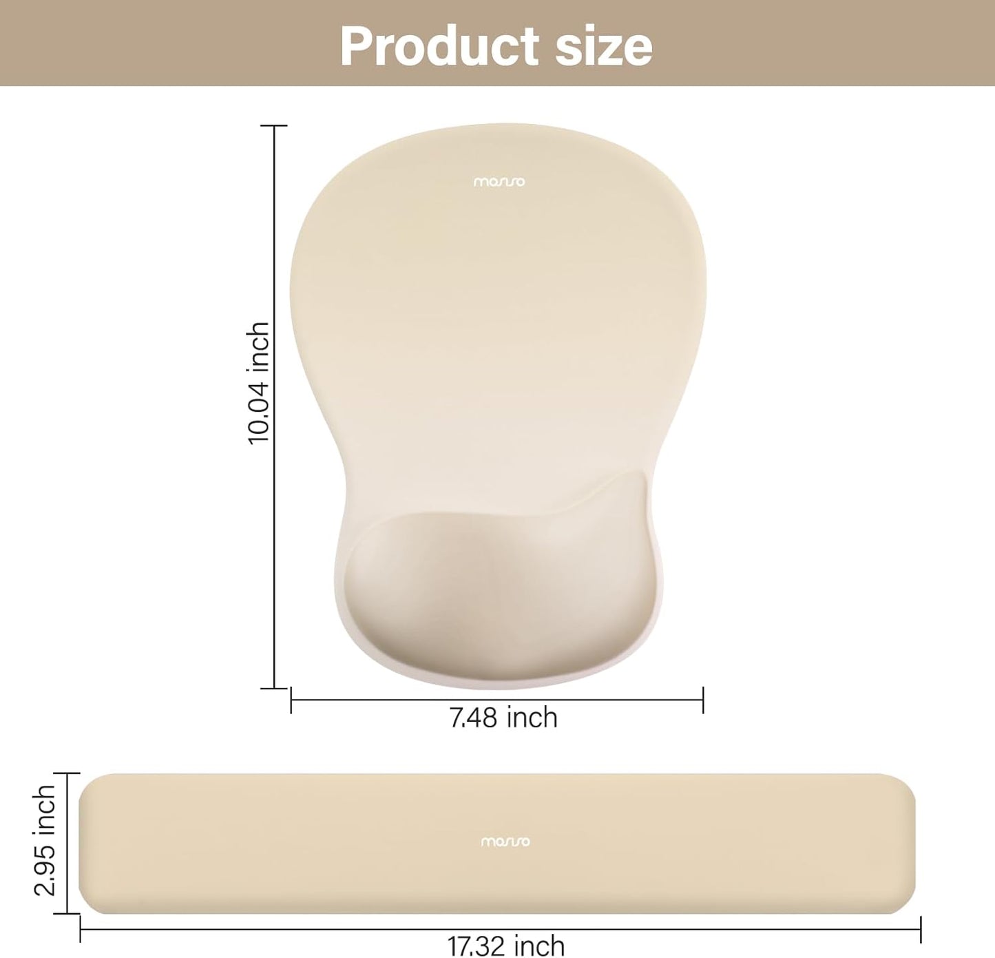 MOSISO Wrist Rest Support for Mouse Pad&Keyboard Set, Ergonomic Mousepad with Concave Curved Memory Foam, Non-Slip Base Pain Relief Comfortable Rectangular Easy Typing Pad for Home/Office, Brown
