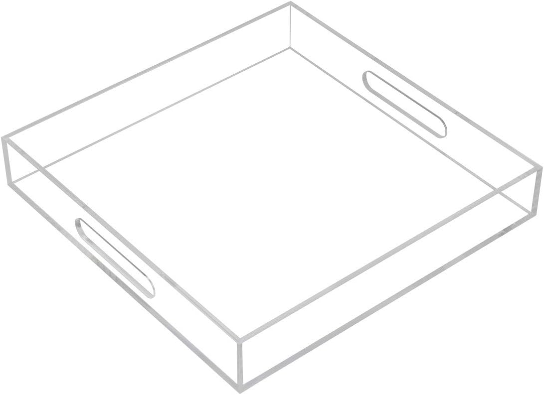 KEVLANG Clear Sturdy Acrylic Serving Tray with Handles-12x16Inch-Serving Coffee,Appetizer,Breakfast,Butler-Kitchen Countertop -Makeup Drawer Organizer-Vanity Table -Ottoman