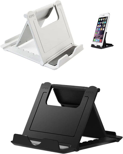 Portable Cell Phone Stand Holder for Desk, 【2 Pack】 Foldable Pocket-Sized Adjustable Mount, Universal Desktop Kickstand Compatible with iPhone, iPad, Kindle & Android Devices - White & White