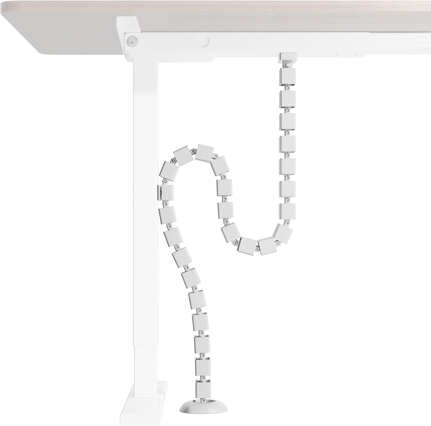 PEGZONE Under Desk Cable Management Spine – Flexible Cable Snake Organizer for Standing Desk, Tool-Free Magnetic Vertebrae Wire Management for 0.4"-2" Table, White