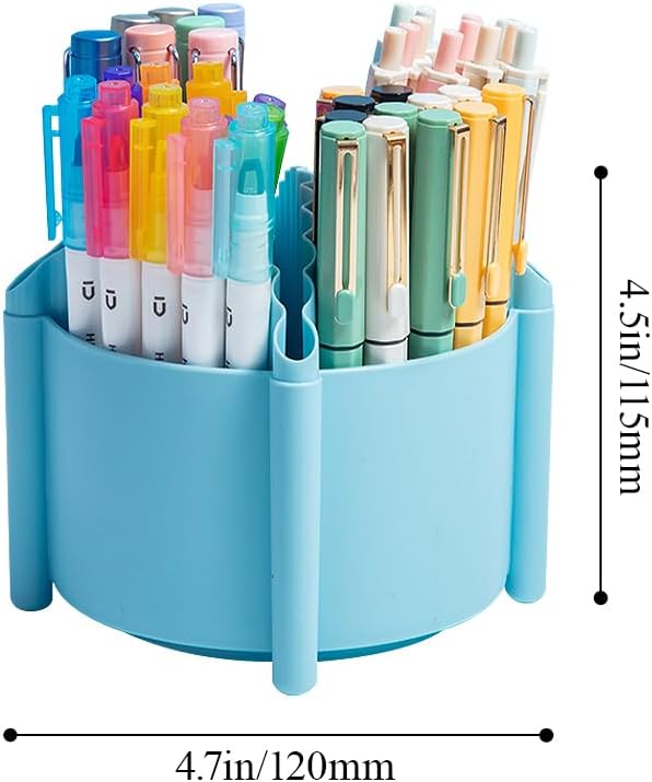 M&G 360 Degree Rotating Desk Organizer, 4 Slot Pencil Holder with Stickers, Multi-Purpose Cute Pen Pencil Cup for Make Up Brush Office School Home (Blue)