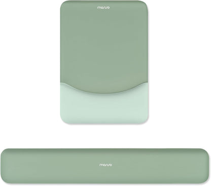 MOSISO Wrist Rest Support for Mouse Pad&Keyboard Set, Rectangular Ergonomic Mousepad Non-Slip Base Home/Office Pain Relief&Easy Typing Pad with Neoprene Cloth&Raised Silicone Lining, Green