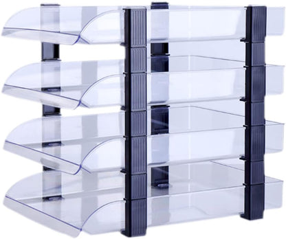 2/4/6 Tier Paper Organizer Letter Tray, Clear Acrylic Layer Stackable Paper Sorter, Plastic A4 Office File Folder Holder for for Desk Accessories, Notes, Pens, File, Document (Clear, 4 Tier)