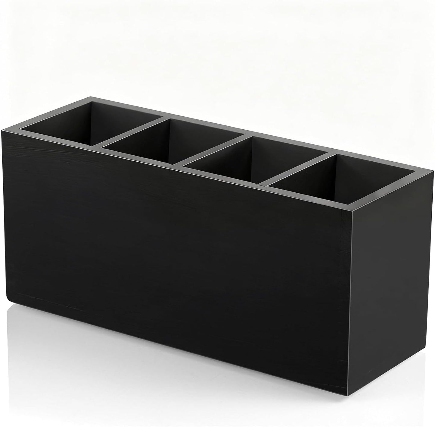 Bivvclaz Pencil Pen Holder for Desk, Acacia Wood Office Desk Organizers and Accessories with 4 Slots for Countertop, Makeup Brush Holder Organizer for Bathroom Vanity, Silverware Caddy for Party