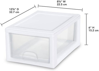 Sterilite 6-Pack 6 Quart Stacking Drawer, Clear Storage Closet Organizer, White Frame - Stackable Modular Plastic Drawers for Clothes, Accessories, Craft Supplies, Shoes or Linens