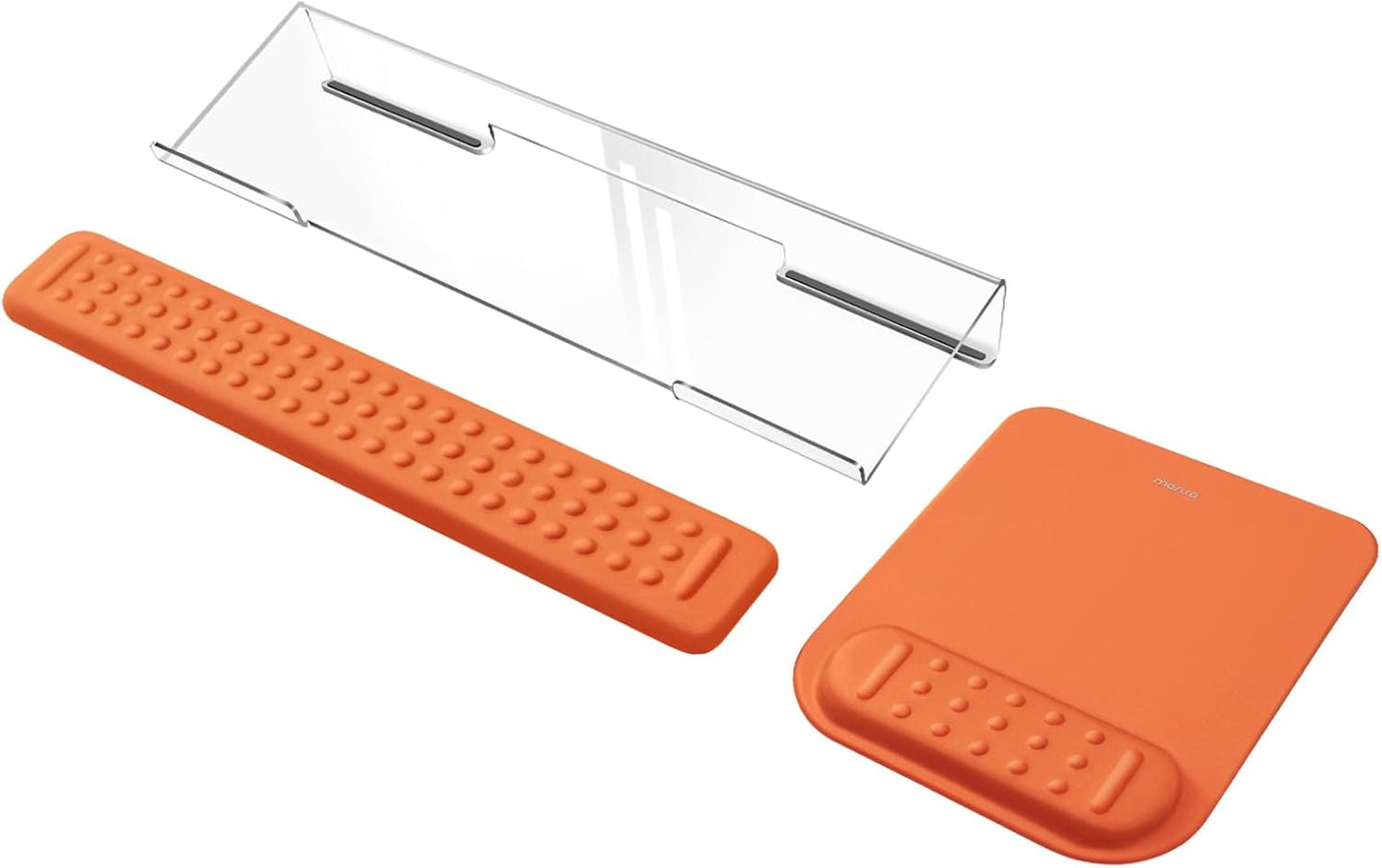MOSISO Computer Keyboard Stand&Wrist Rest Support for Keyboard &Mouse Pad Set, Ergonomic Massage Wrist Rest Set, Easy Typing Working Acrylic Clear Stand for Office Home, Apricot