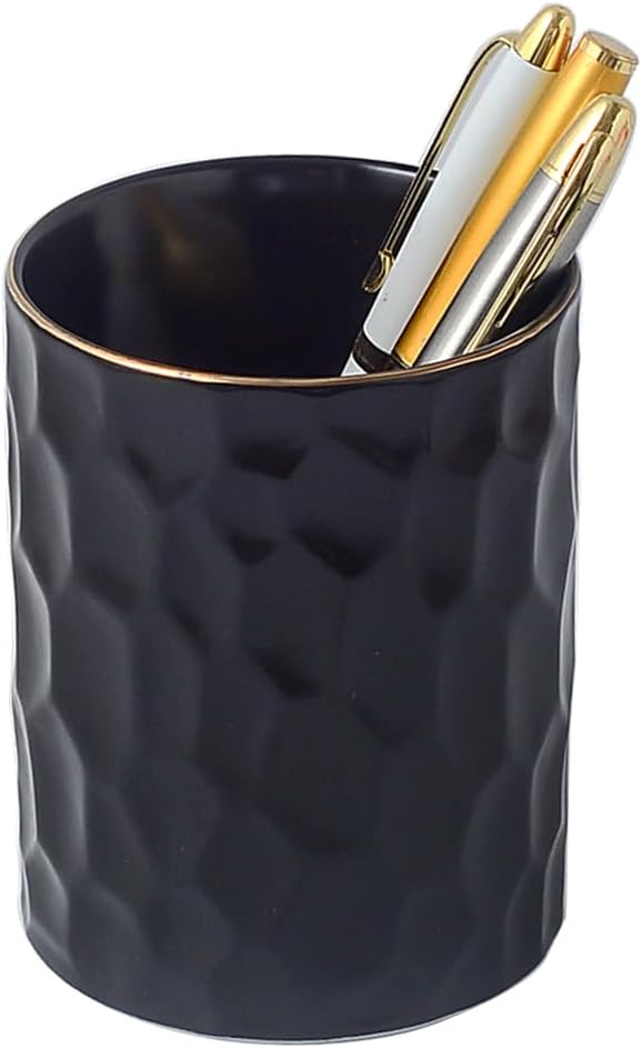 Ceramic Aesthetic Pen Holder for Desk Cute White Pencil Holder Cup Pot Desk Organizer Office Supplies - Stylish Office Decor, Makeup Brush Holder,Toothbrush Holder (White)