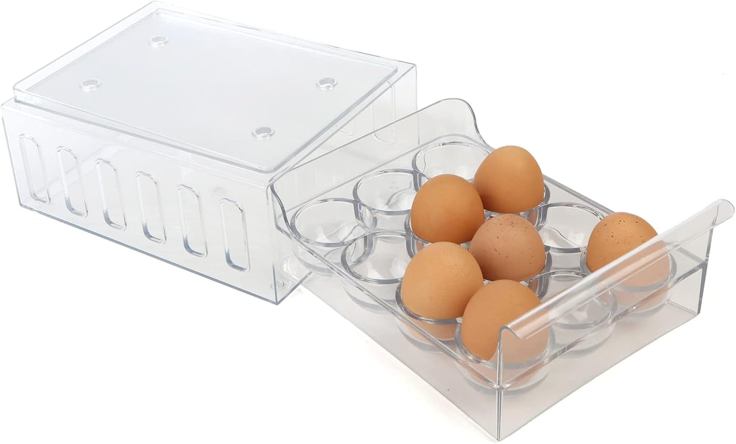 Mind Reader Egg Storage Drawer for Refrigerator, Fridge Organizer, Stackable, Bin, 6.75"L x 8.75"W x 3.5"H, Set of 2, Clear