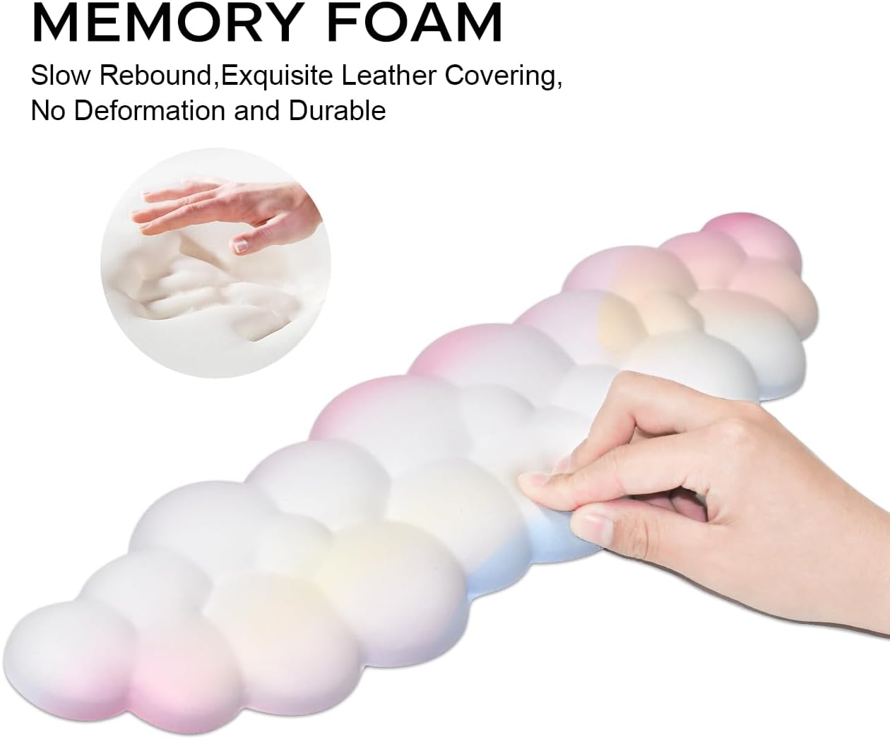JIKIOU Upgrade Leather Cloud Keyboard Wrist Rest, Cloud Wrist Rest with Non-Slip PU Base, Comfortable Memory Foam Wrist Rest for Computer Laptop Mac Gaming Office and Pain Relief Christmas Wish Gift