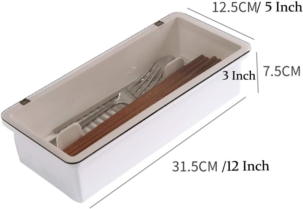Transparent Flatware Tray Kitchen Drawer Organizer With Lid - Plastic Kitchen Cutlery Tray and Utensil Silverware Storage Container with Cover - Dinnerware Holder for Spoons Forks Knives