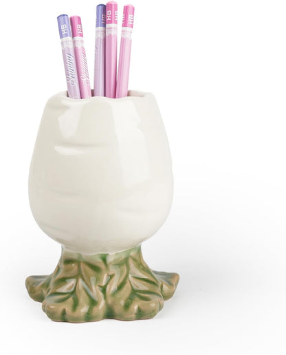 Ceramic Cactus Pen Holder, Cactus Decor Cute Pencil Holder, Makeup Brush Holder for Home, Office Desk Accessories(Dark Green)