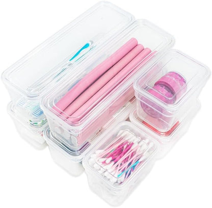 Best Kept 6 Bin Pack, Long Home Organizer Storage Boxes with Lids, Translucent Clear