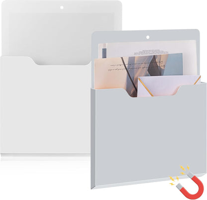 Feifeiya 2 Pcs Magnetic File Folder Wall Hanging Holder Large Pocket Paper Magazine Mail Organizer for Refrigerator Classroom Locker Whiteboard(Vertical,Purple Color,12.2 x 9.4 Inches)