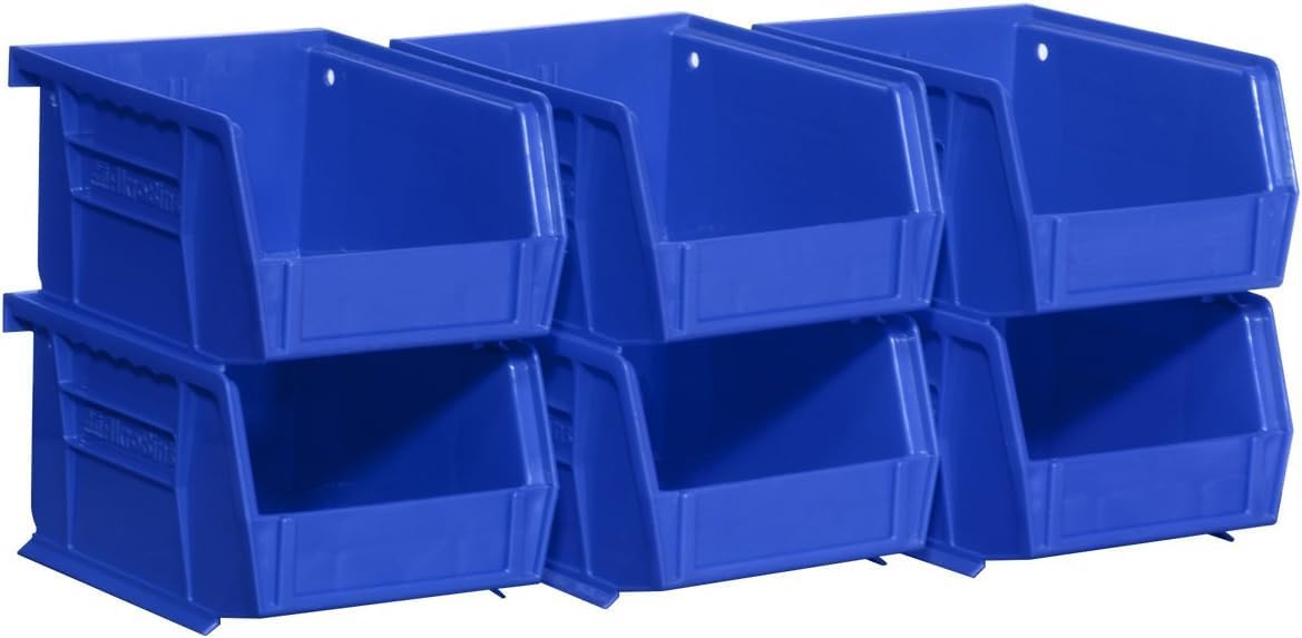 Akro-Mils 30210 AkroBins Plastic Storage Bins, Space-Saving Stackable Bins for Garage, Pantry, Craft Organization, 5" x 4" x 3", Stone, 6-Pack