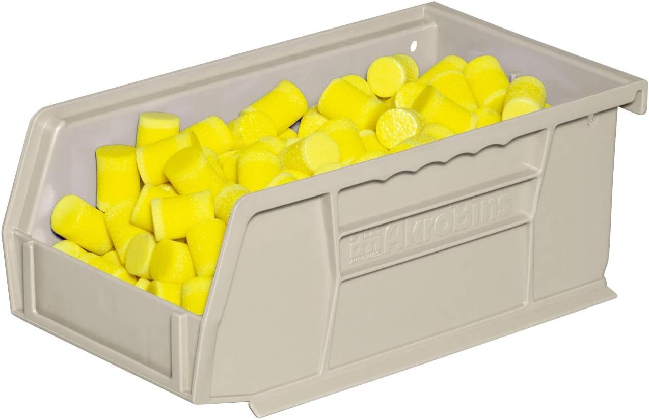 Akro-Mils 30220 AkroBins Plastic Storage Bins, Space-Saving Stackable Bins for Garage, Pantry, Craft Organization, 7" x 4" x 3", Yellow, 24-Pack