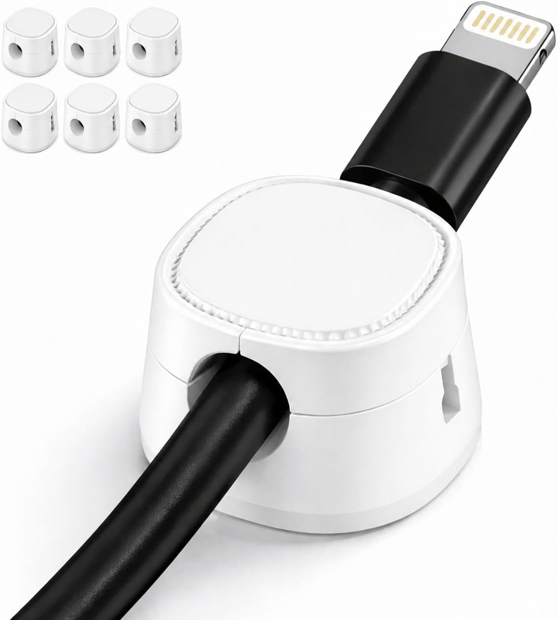 Magnetic Cable Clips (6-Pack), Strong Adhesive Cord Holder for Desk, Nightstand, Car & Cable Management, Black
