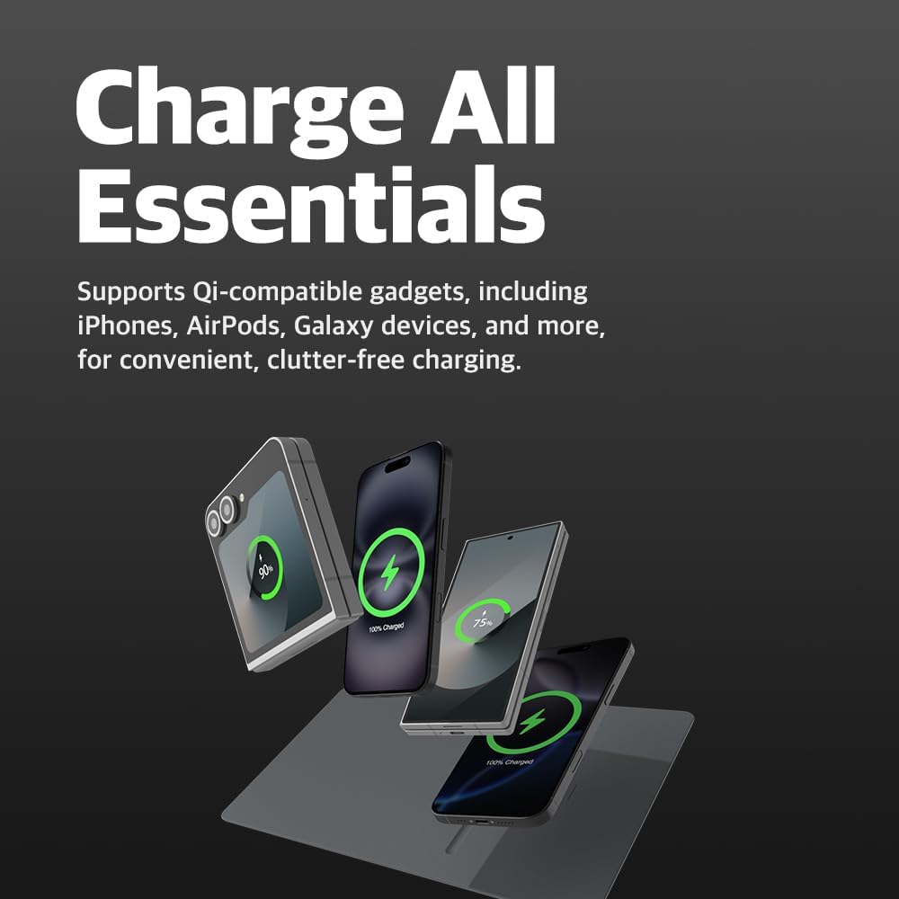 POUT H3 Wireless Charging Mouse Pad – Qi-Enabled Fast Charger Built into Sleek Desk Mat, Compatible with Phones, Earbuds & More(Dust Gray)
