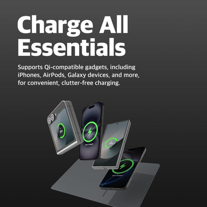 POUT H3 Wireless Charging Mouse Pad – Qi-Enabled Fast Charger Built into Sleek Desk Mat, Compatible with Phones, Earbuds & More(Dust Gray)
