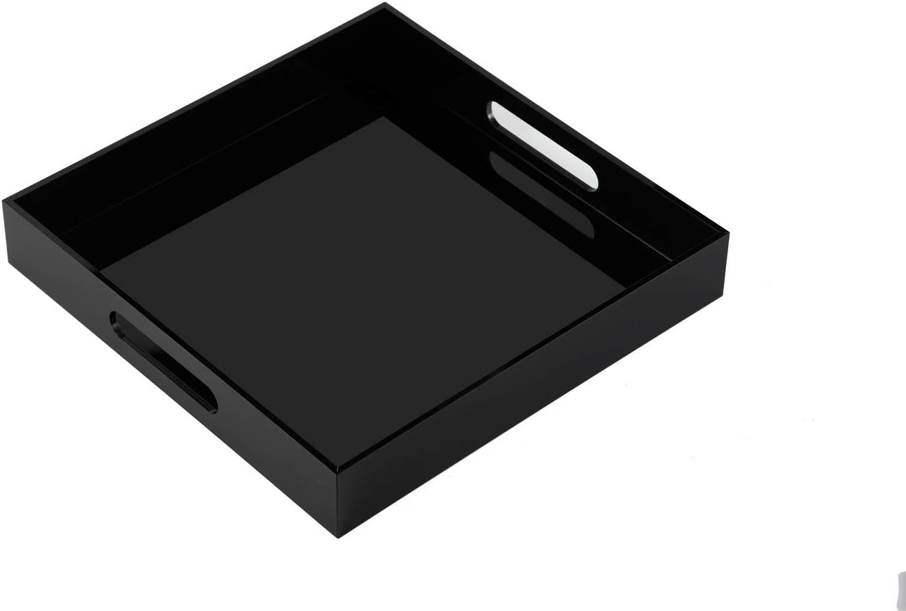 KEVLANG Clear Sturdy Acrylic Serving Tray with Handles-12x16Inch-Serving Coffee,Appetizer,Breakfast,Butler-Kitchen Countertop -Makeup Drawer Organizer-Vanity Table -Ottoman