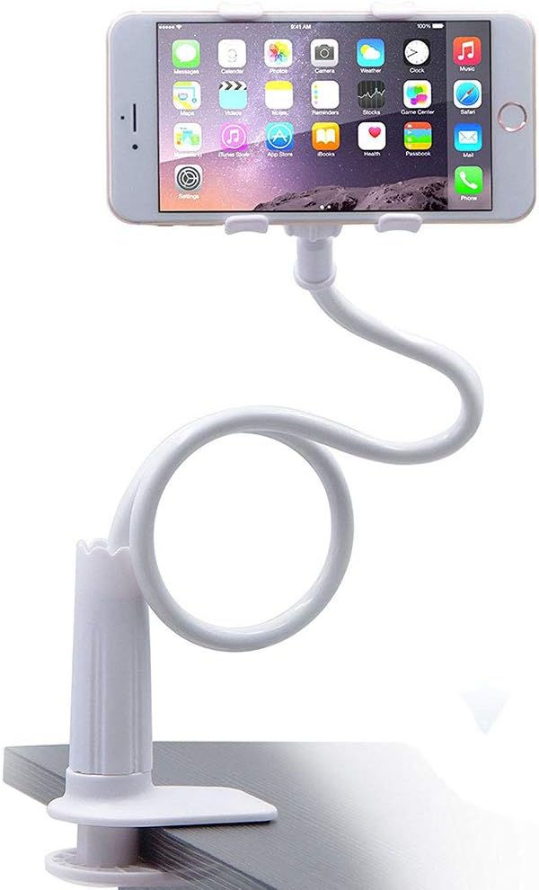 Cell Phone Holder, Universal Lazy Bracket Mobile Phone Stand, Flexible Gooseneck Long Arm Clip (White)