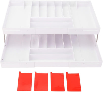Extra Large and High Drawer Organizer, 2 Tier Smart Expandable Desk Organizer, Multi Level Junk Drawer Organizer for Makeup, Jewelry, Desk, Office Drawers (Gray)