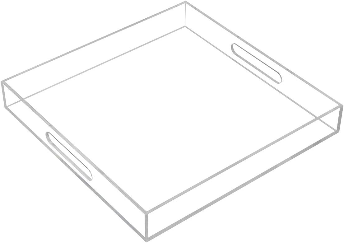 KEVLANG Clear Sturdy Acrylic Serving Tray with Handles-12x16Inch-Serving Coffee,Appetizer,Breakfast,Butler-Kitchen Countertop -Makeup Drawer Organizer-Vanity Table -Ottoman