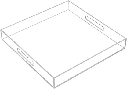 KEVLANG Clear Sturdy Acrylic Serving Tray with Handles-12x16Inch-Serving Coffee,Appetizer,Breakfast,Butler-Kitchen Countertop -Makeup Drawer Organizer-Vanity Table -Ottoman