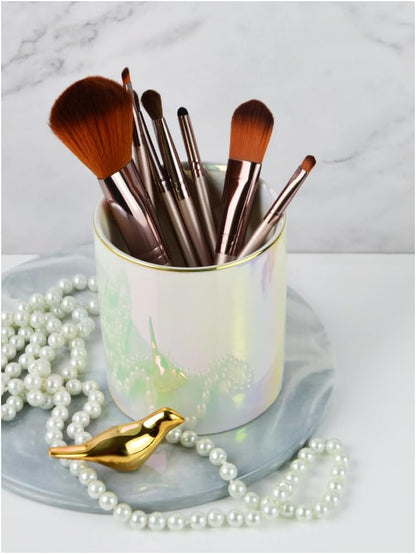 Sturdy Pen Holder Simple and elegant for Desk Matte Pencil Holder Ceramic Cute Desktop Organizer Brush Holder Cup (Black and Gold Plated)