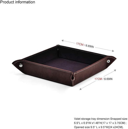 Oirlv Premium Leather Valet Tray for Men Jewelry Organizer, Desktop Storage,Key Wallets Cell Phones Catchall Tray Nightstand or Dresser Organizer Plate (Black)