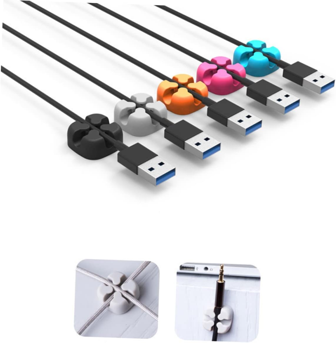 Homoyoyo 5pcs Silicone Cable Holder Clips Desktop Wire Organizer for Usb Charging Cables and Earphones Compact Grey Design