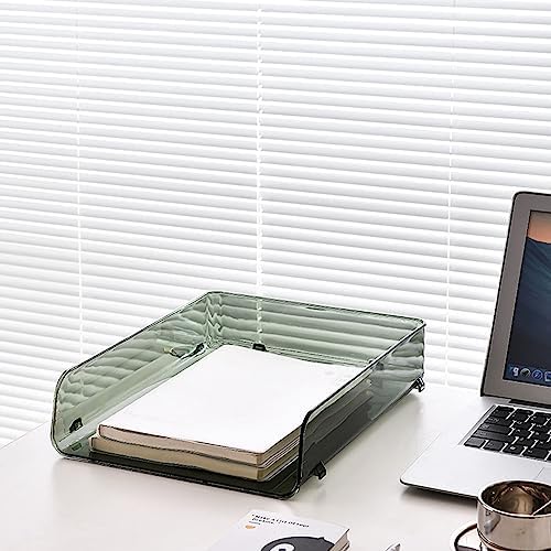 A4 Paper Tray, Minimalist Clear Acrylic Organizer Stackable Letter Tray Office Desk Organiser A4 Paper Filing Trays File Holder for Home Office School, Clear (Green 26.5x33x7.5cm/10.4x13.0x3.0in)