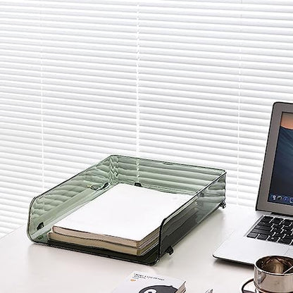 A4 Paper Tray, Minimalist Clear Acrylic Organizer Stackable Letter Tray Office Desk Organiser A4 Paper Filing Trays File Holder for Home Office School, Clear (Green 26.5x33x7.5cm/10.4x13.0x3.0in)