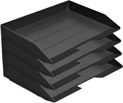 Acrimet 4 Tier Paper Organizer Letter Tray – Plastic Stackable Desk File Organizer, Side Load Paper Sorter for Letter/A4 Office File Folder Holder – Black