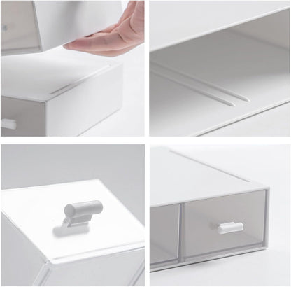 Desk Organizer with Drawers Stackable Storage Drawers, Plastic Compact Desk Storage Box Great for Office School Home Small Space- 1drawers (White)