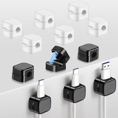 VZZNN 12 Pack Cable Holders Clips Magnetic Desk Cable Organizer Adjustable Cable Management Holder Self Adhesive Cord Holder for Desk Nightstand HDMI USB Audio Cable (White, Black)